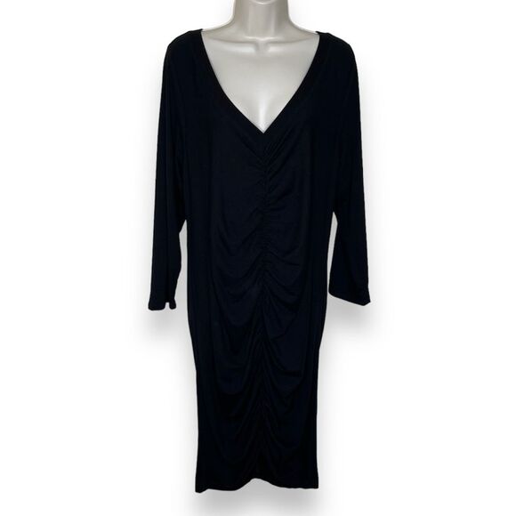 NWT Torrid Jersey Bodycon Black Dress V Neck Ruched Seaming Long Sleeve Women 2X - Picture 1 of 16